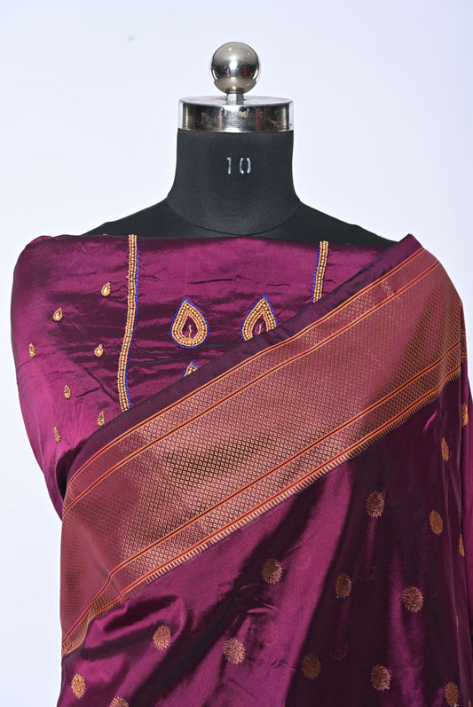 Semi Kalanjali Paithani Magenta Saree with Broad Golden Butti for Wedding