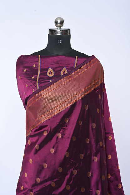Semi Kalanjali Paithani Magenta Saree with Broad Golden Butti for Wedding