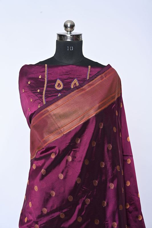 Semi Kalanjali Paithani Magenta Saree with Broad Golden Butti for Wedding