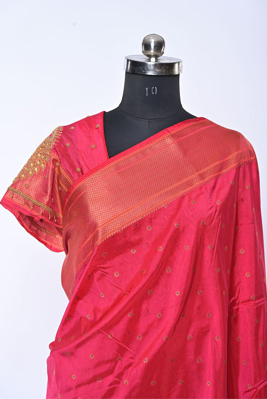 Semi Kalanjali Paithani Pink Saree with Mina Butti for Festival