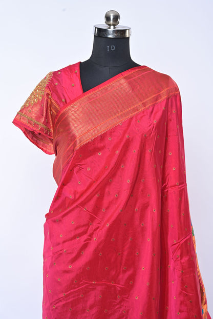 Semi Kalanjali Paithani Pink Saree with Mina Butti for Festival