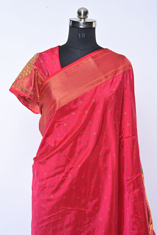 Semi Kalanjali Paithani Pink Saree with Mina Butti for Festival