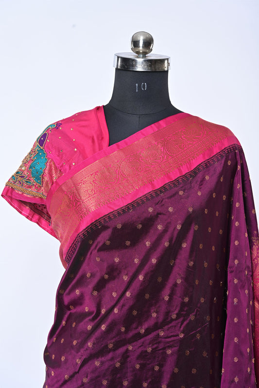 Semi Kalanjali Paithani Magenta Saree with Golden Butti for Festival