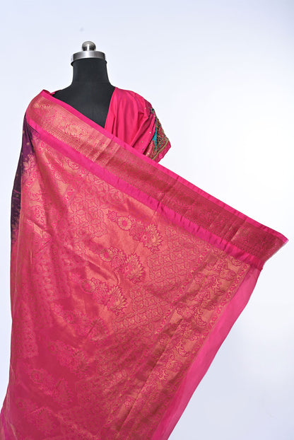 Semi Kalanjali Paithani Dark Magenta Saree with Mina Butti for Wedding