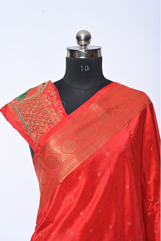 Semi Kalanjali Paithani Red Saree with Golden Butti for Festival