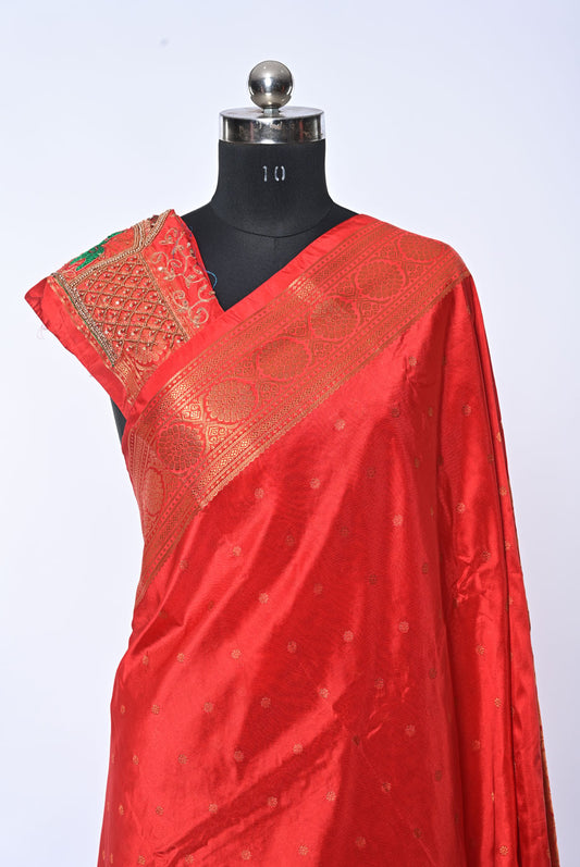 Semi Kalanjali Paithani Red Saree with Golden Butti for Festival