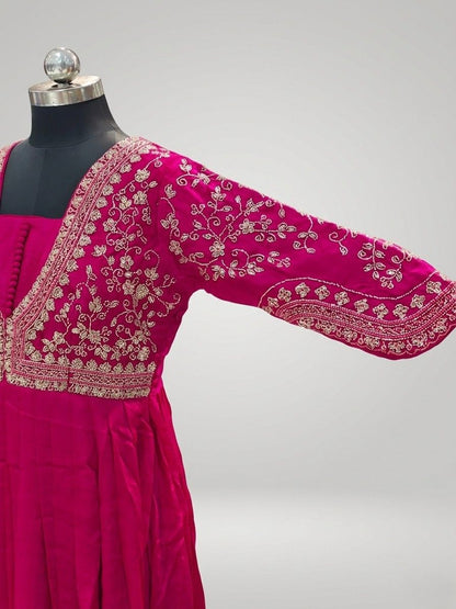 Deep Pink Zari Work Anarkali Gown
