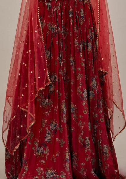 Crimson Red Floral Anarkali Dress with beautifull dupatta
