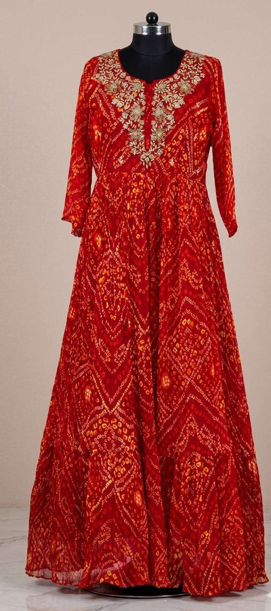 Festive Vermilion Anarkali Dress with Sequin Work