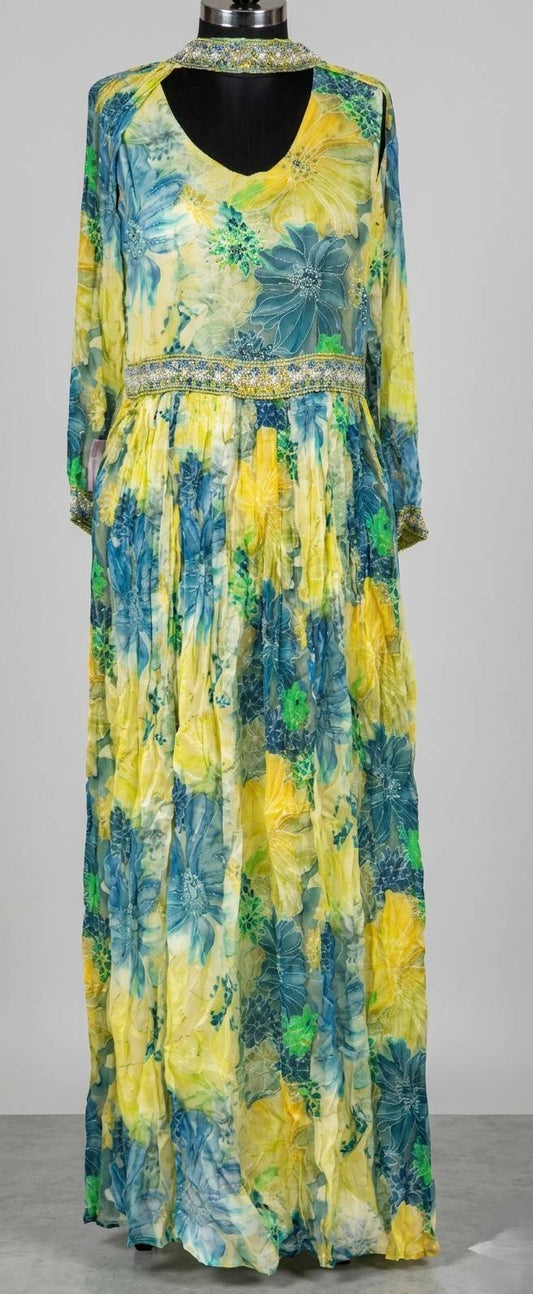 Pastel Yellow Floral Anarkali Dress