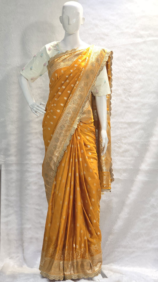  traditional banarasi saree featuring heavy woven motifs