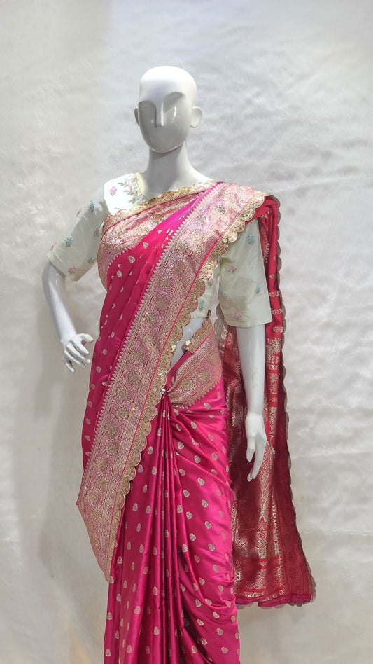wedding banarasi silk saree with traditional gold zari weaving
