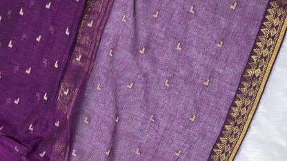 Purple fabric with gold patterns on a white background