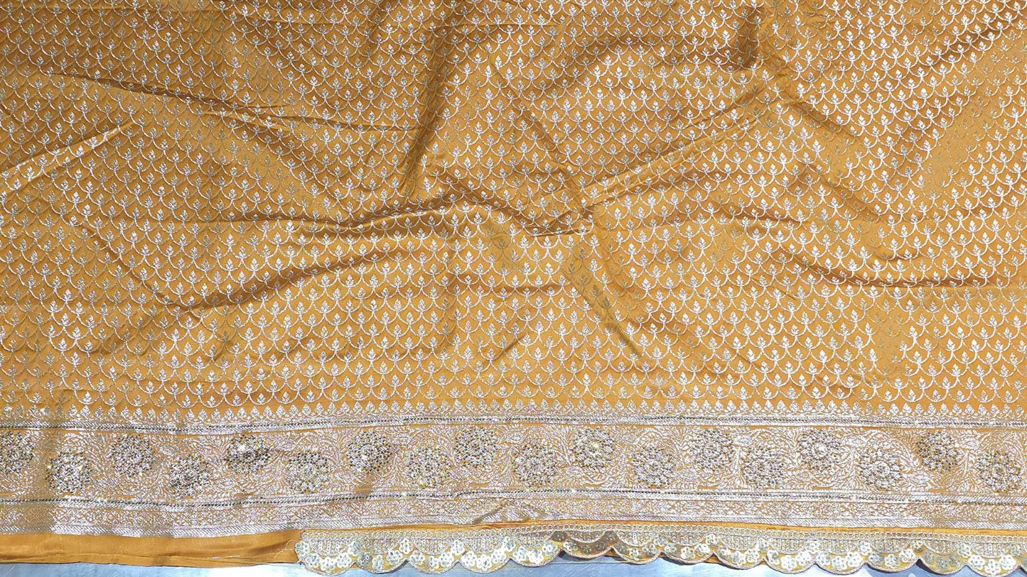 Yellow designer semi silk banarasi saree