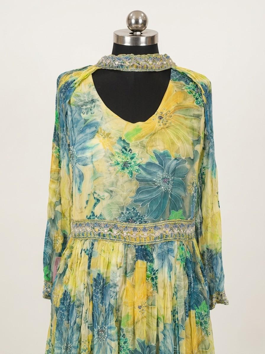 Light Yellow Printed Anarkali Dress