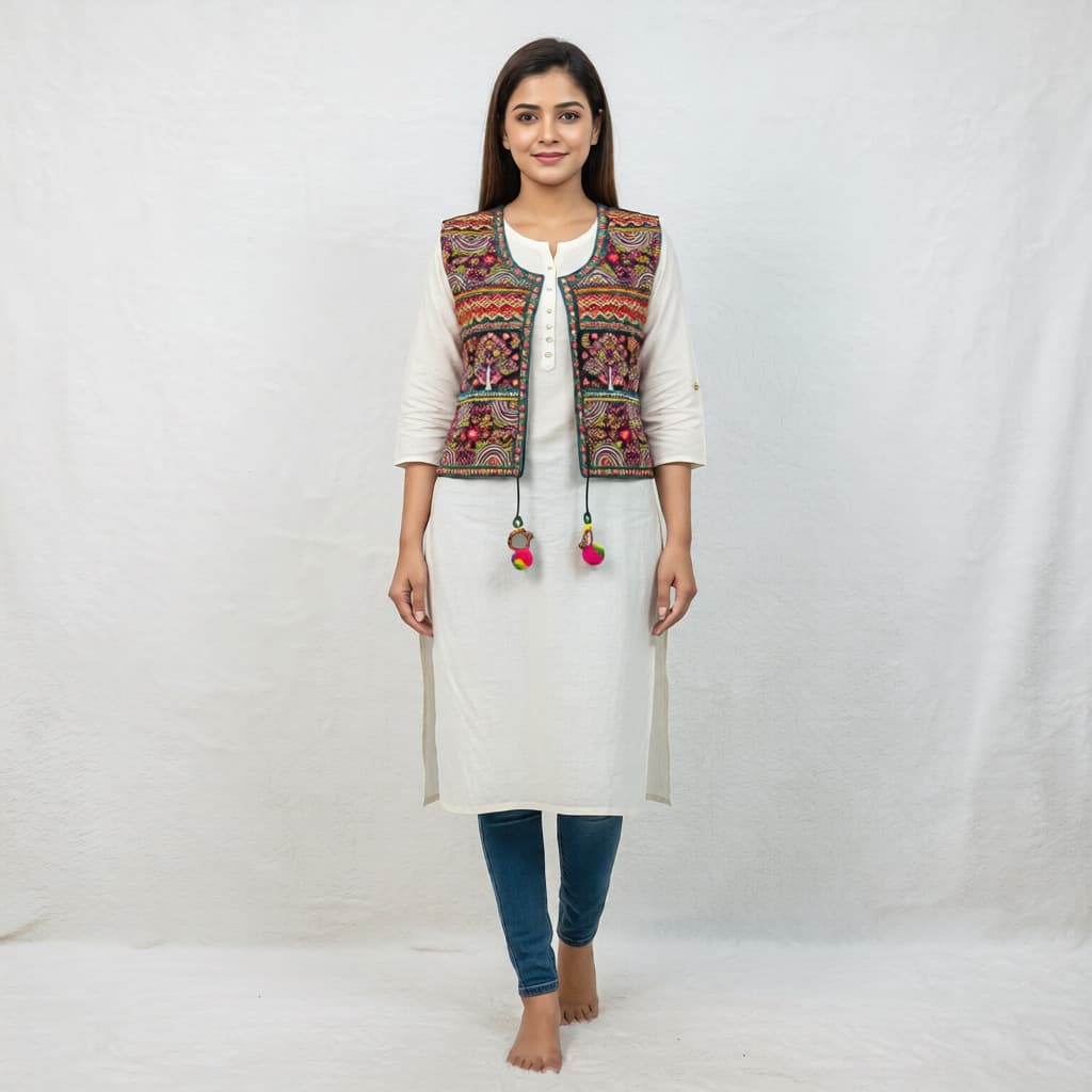 Black Kutch embroidered ethnic jacket with mirror work