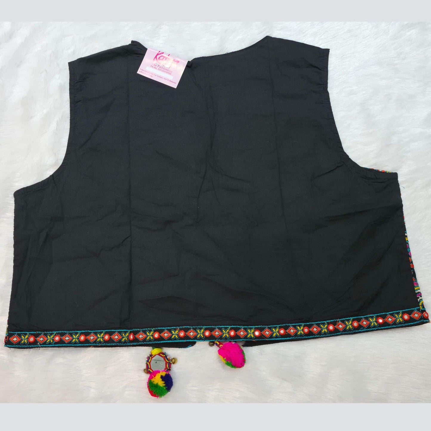 Gujarati style black festive shrug with multicolor embroidery