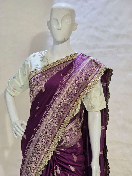 Elegant Banarasi silk saree with shimmering zari work