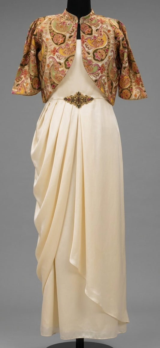 Festive Indo-western gown with embroidered overlay jacket