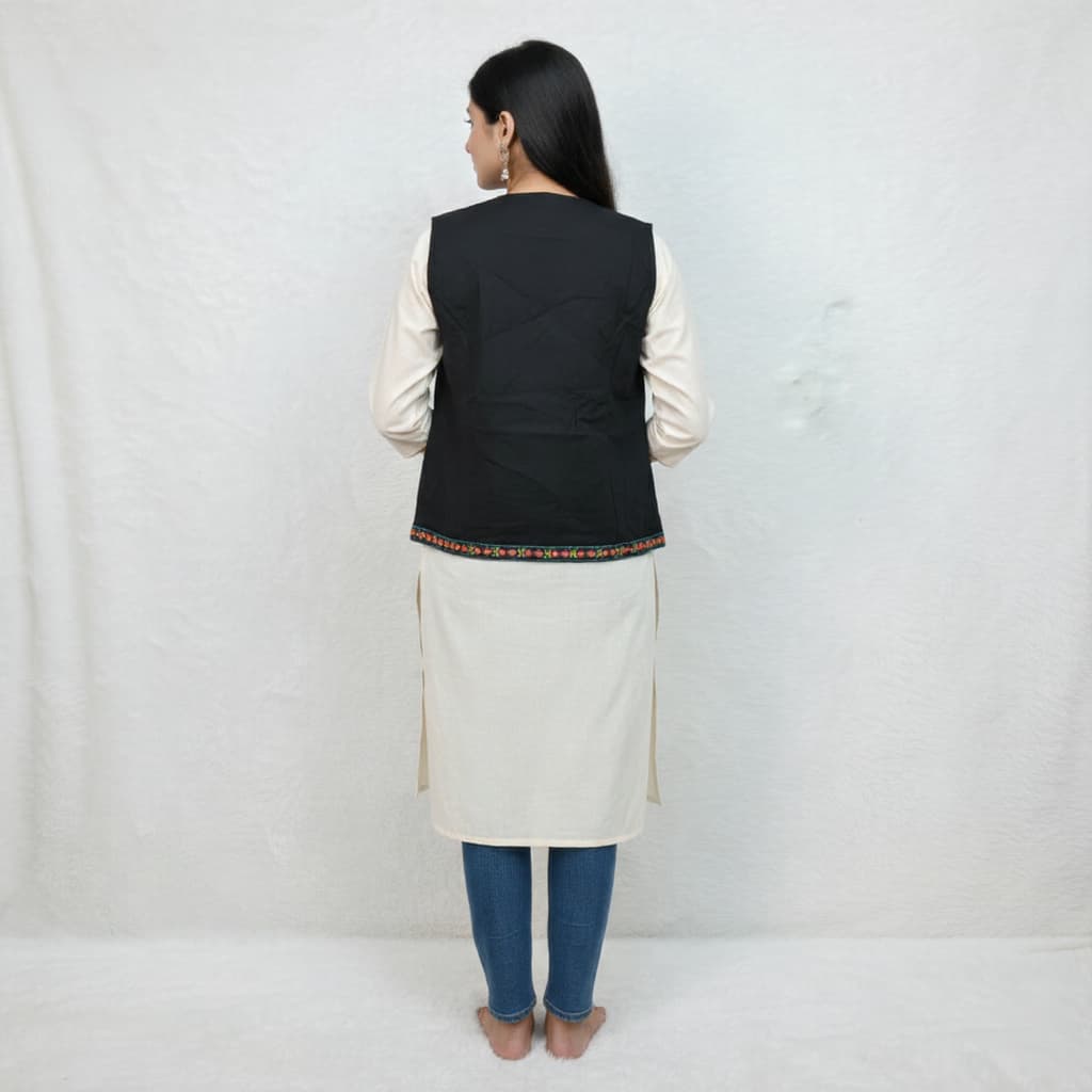 Gujarati style black festive shrug with multicolor embroidery