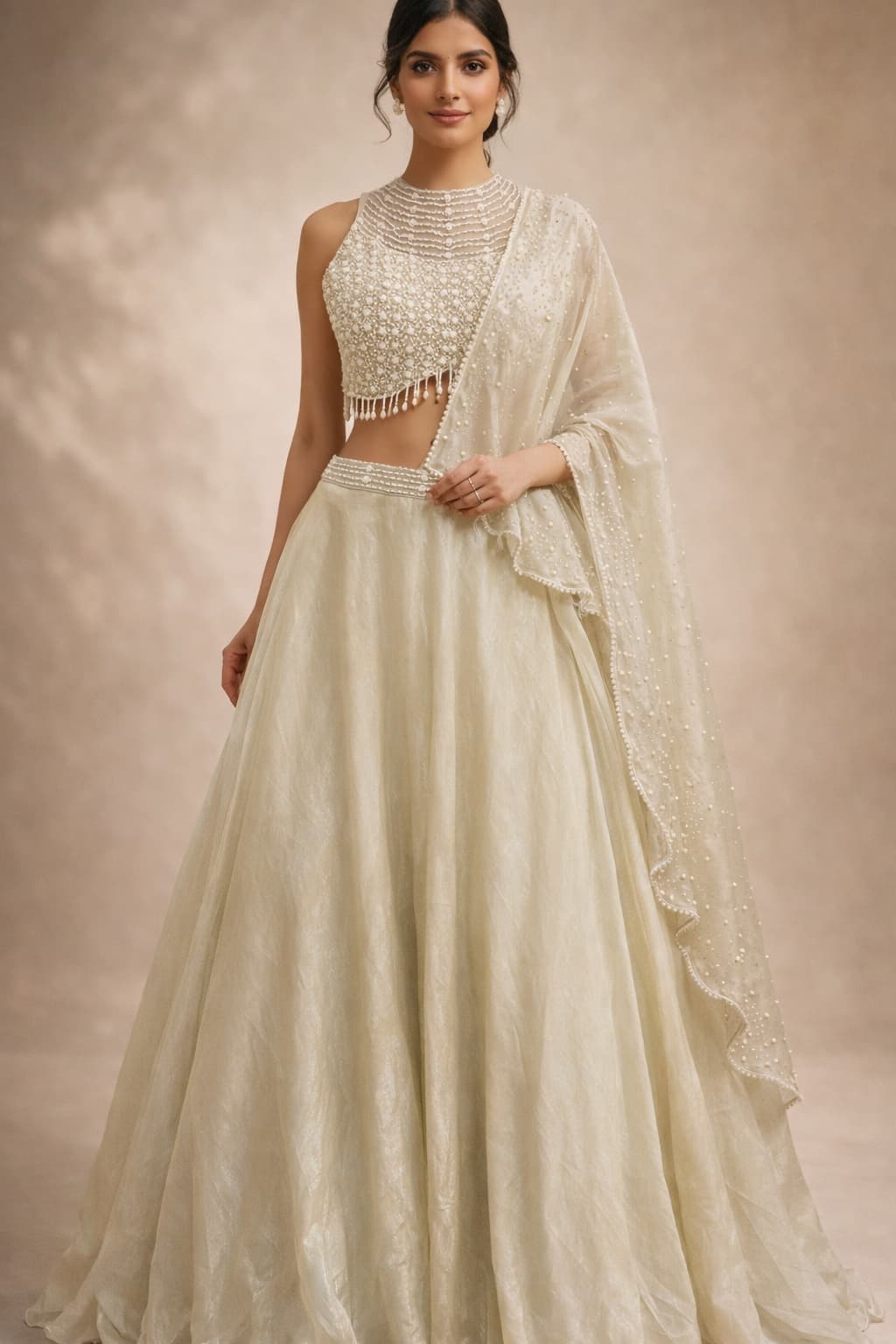 beautful ivory lehenga for brides and bridesmaids
