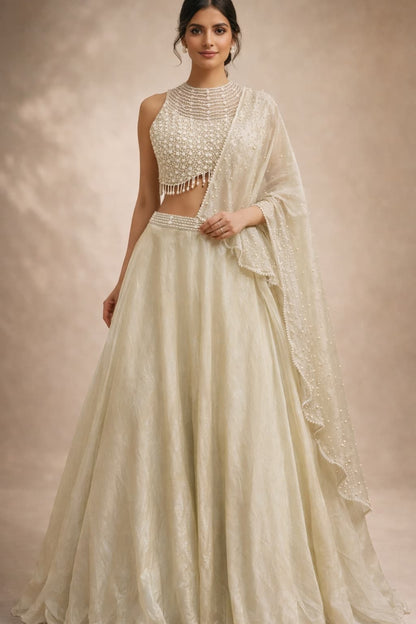 beautful ivory lehenga for brides and bridesmaids