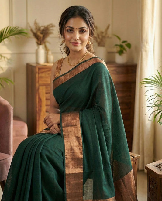 Plain cotton saree for women soft breathable material
