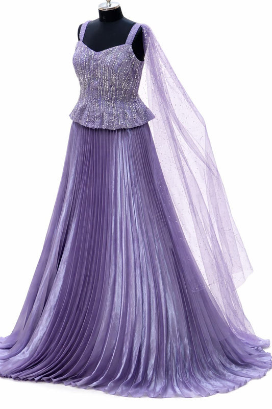 Lavender embellished corset gown set with sequin work and dupatta