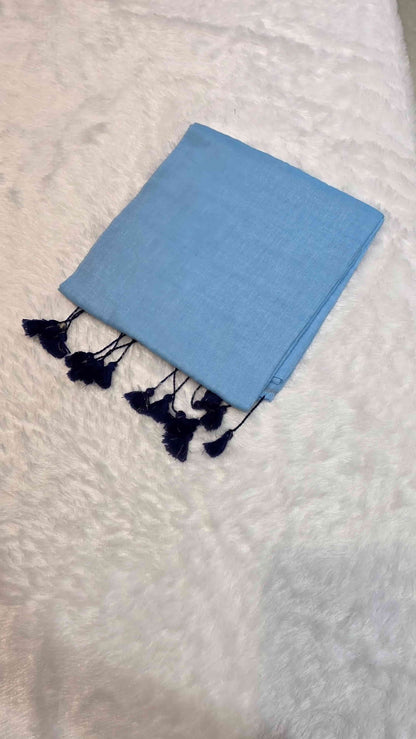 Lightweight light blue mulmul cotton saree for casual and office wear