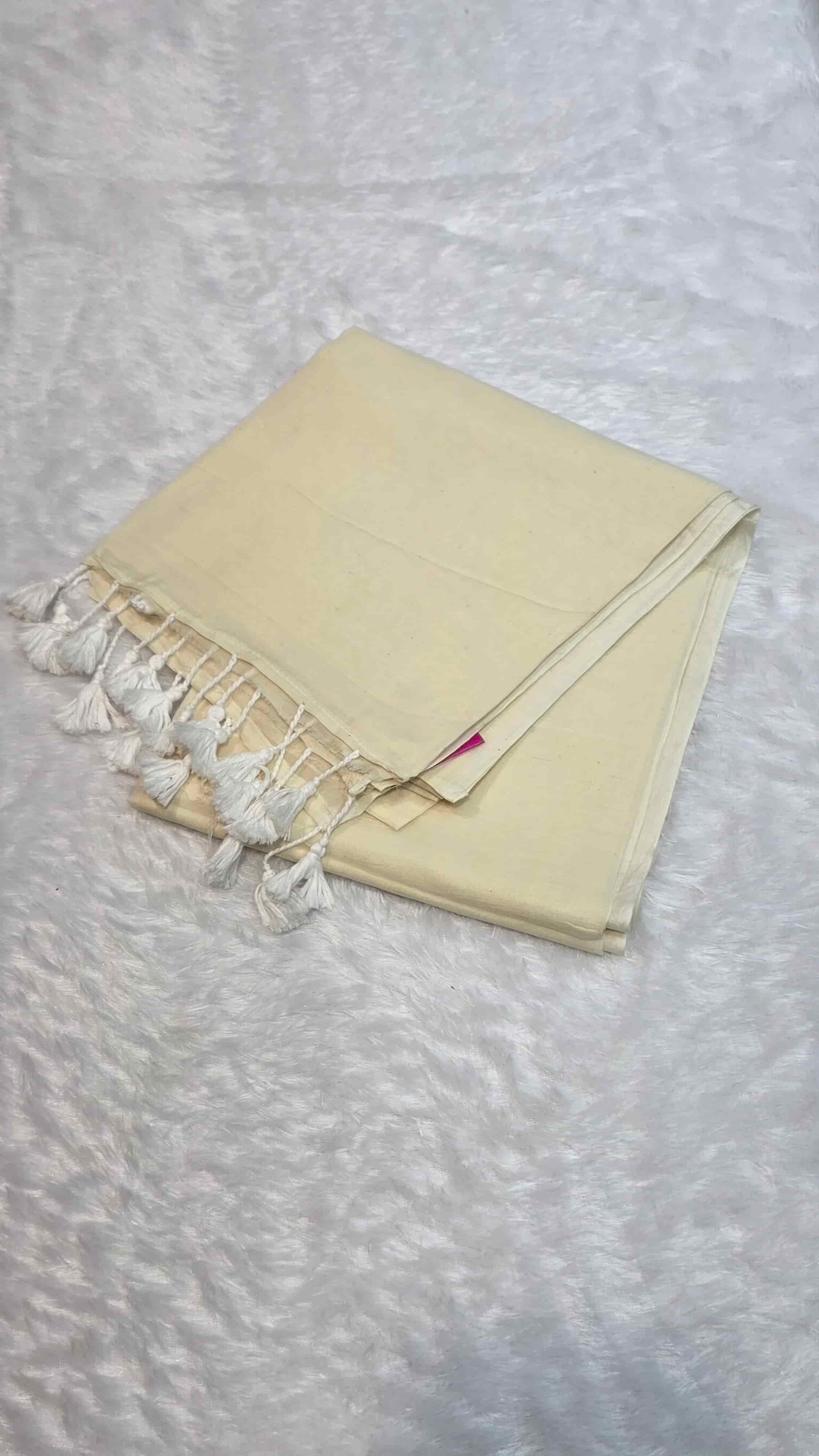 Lightweight off white mulmul cotton saree for day and evening wear