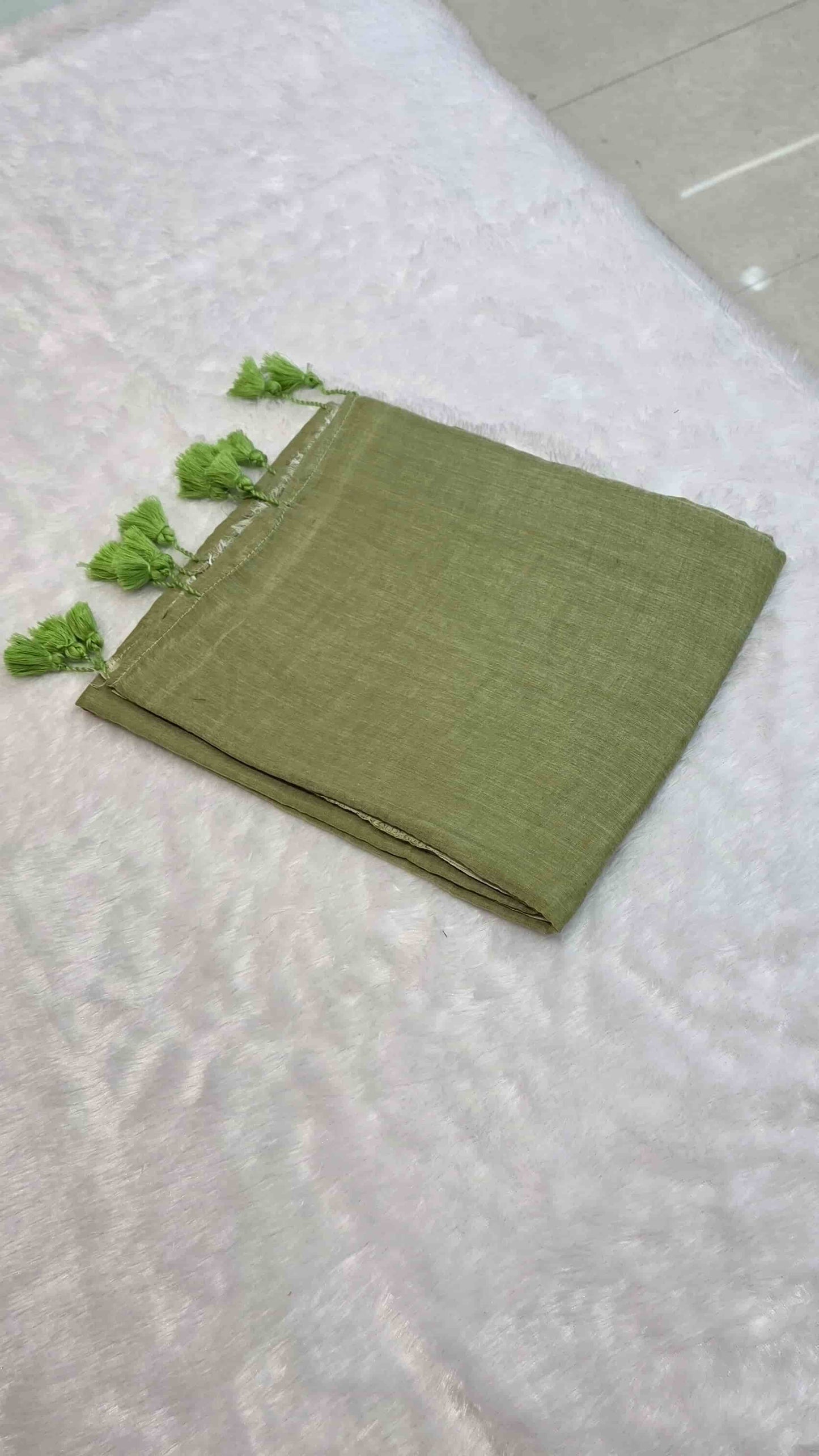 Elegant olive green mulmul cotton saree for casual and office wear