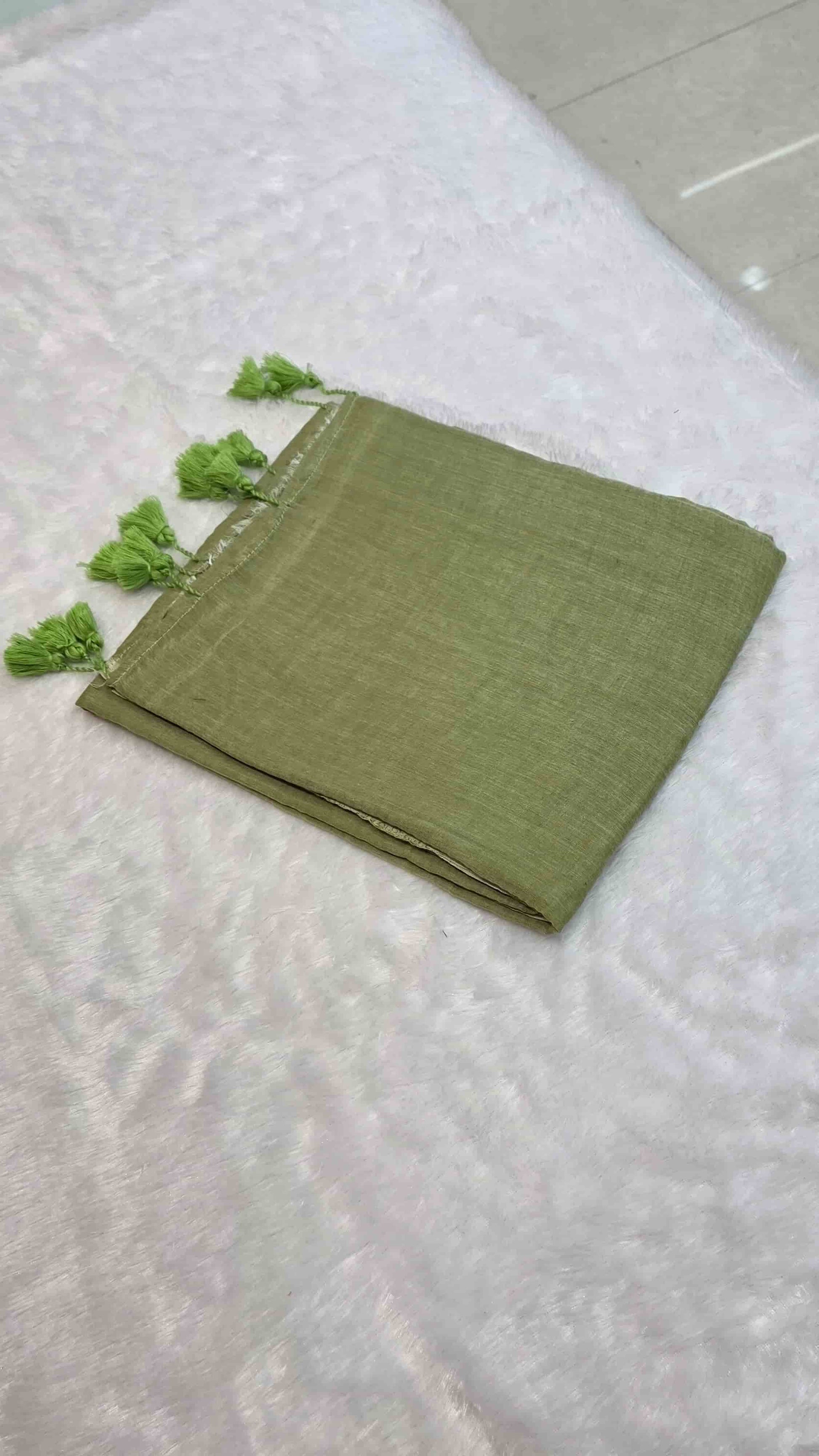 Elegant olive green mulmul cotton saree for casual and office wear