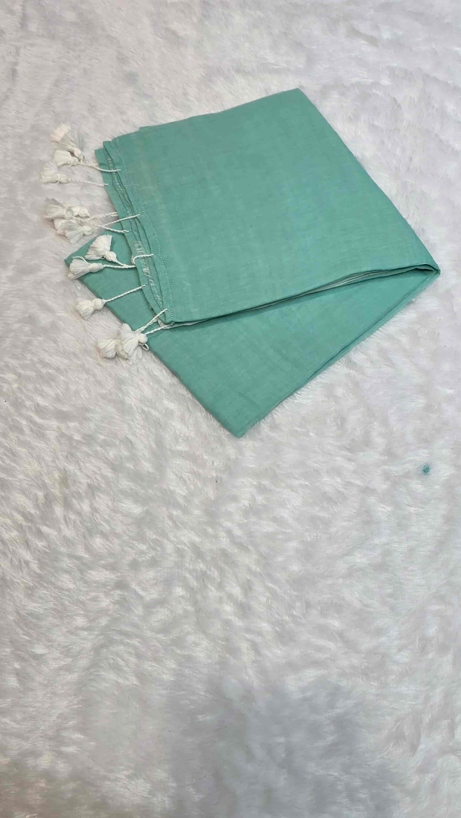 Lightweight sea green mulmul cotton saree for casual and office wear