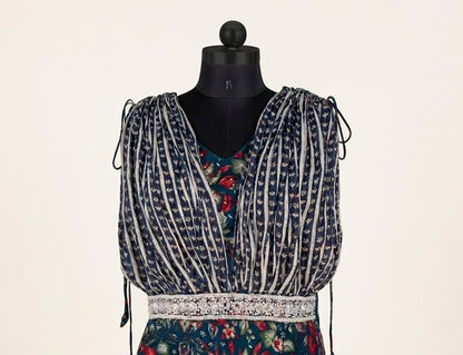 Printed Indo-western maxi dress with belt detail