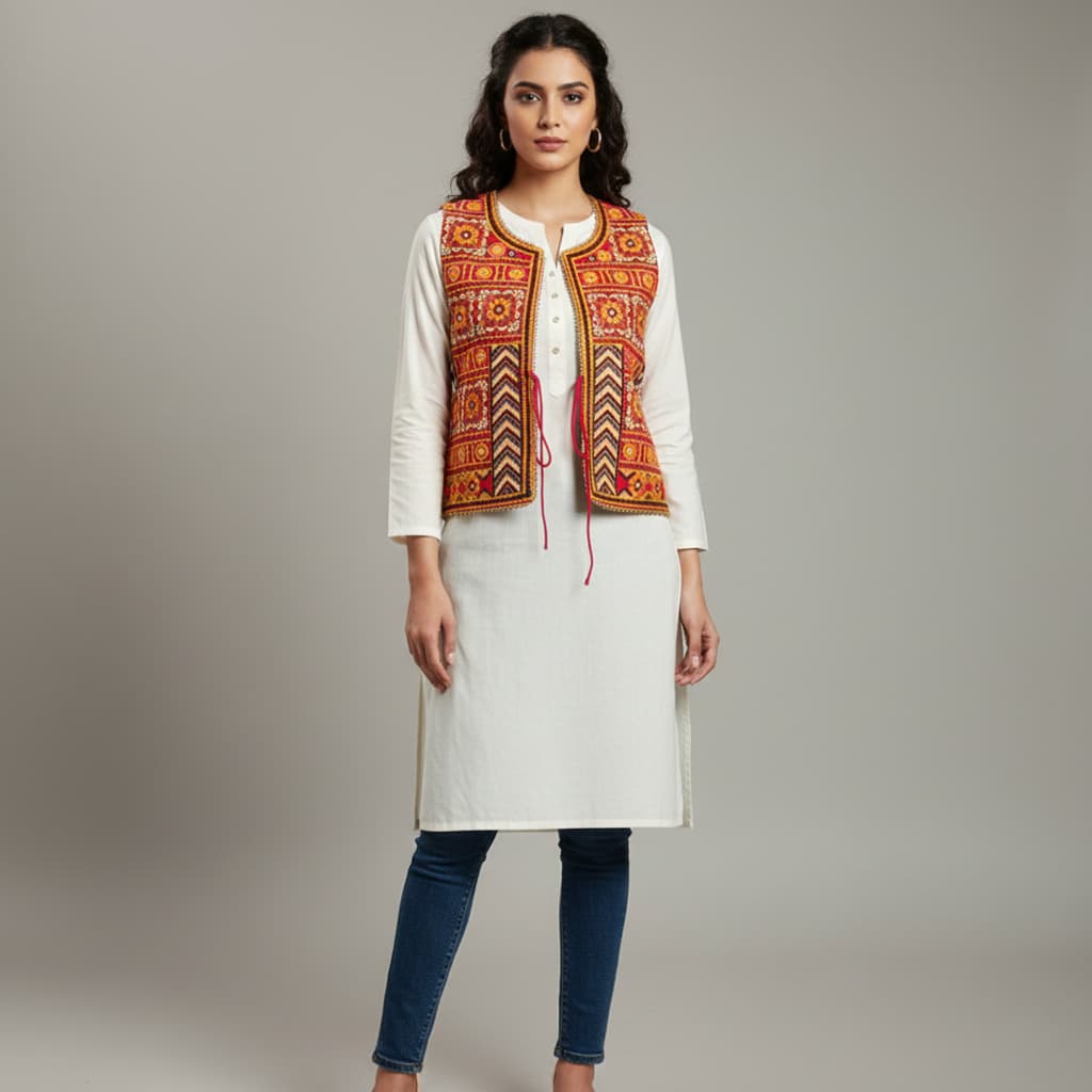 Shop Pink Banjara mirror work women’s shrug. Perfect boho ethnic jacket for Navratri, festive & Indo-Western styling. Buy online now.