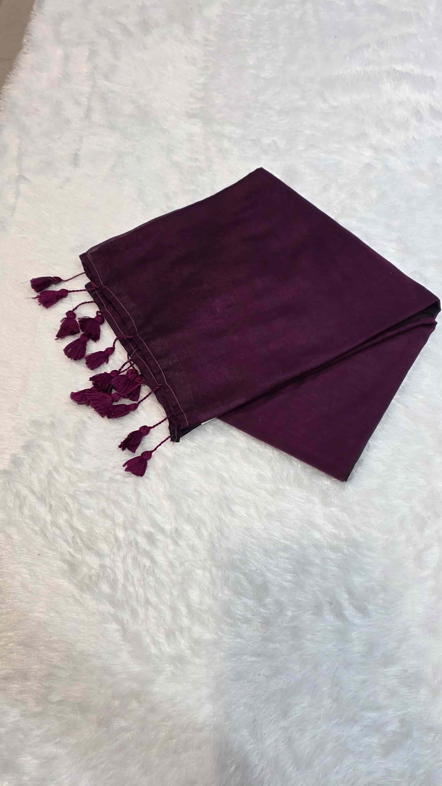 Lightweight dark magenta mulmul cotton saree for festive and casual wear