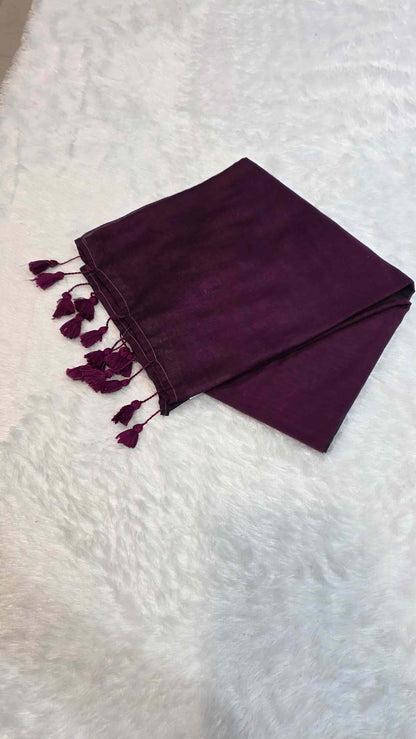Lightweight dark magenta mulmul cotton saree for festive and casual wear