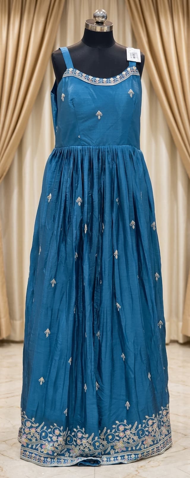 Designer blue Anarkali gown with embroidered jacket overlay